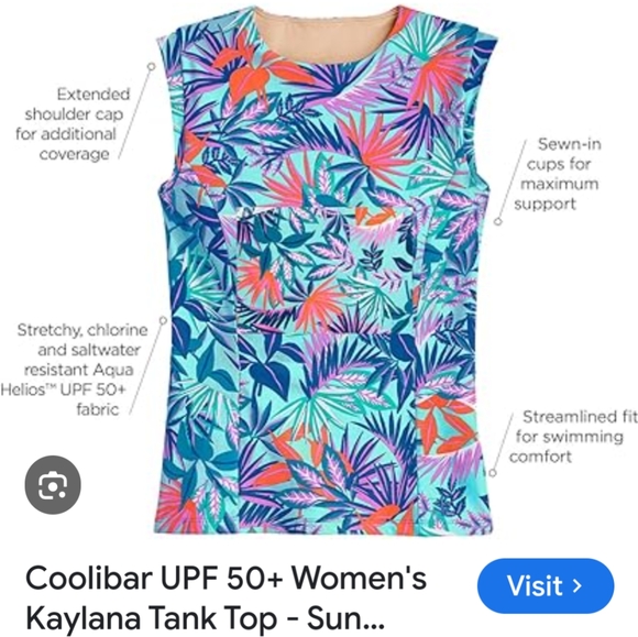 💙 Coolibar Kaylana Tank Top UPF 50+, Size Small in blue 💙 - Picture 10 of 12